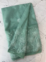 Glass tissue organza saree with embroidery MSF121 - BluishGreen (3)