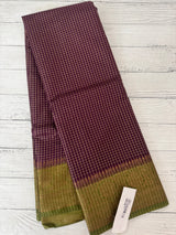 Semi silk saree with checks zari weaving MS81543- Wine to OliveGreen