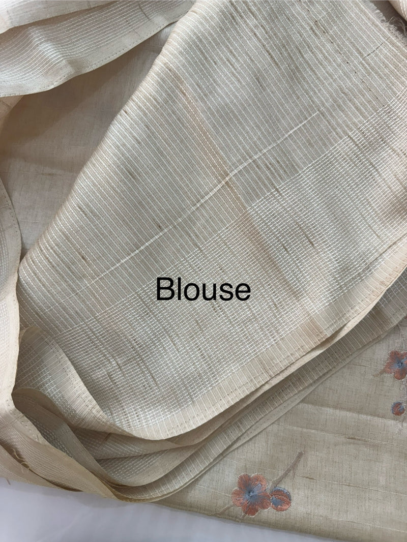 Blended tussar saree with embriodery - MS8665 Cream