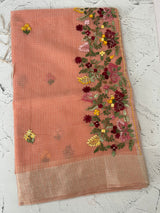 Soft Tissue linen Silk embriodery saree MS49876