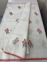 Lightweight Supernet saree with cross stitch embroidery MS142 - White to Peach