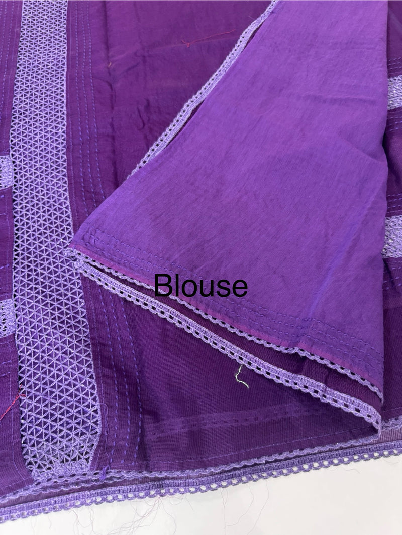 Supernet saree with crochet work and lace border MCJ5433 - Purple