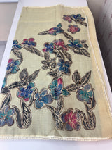 Tissue linen saree with applique work MLS5478