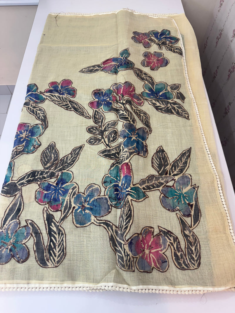 Tissue linen saree with applique work MLS5478