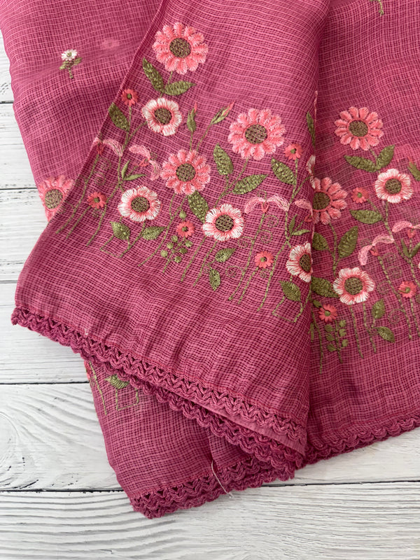 Soft kota checks saree with embroidery - SVPSNM Pink