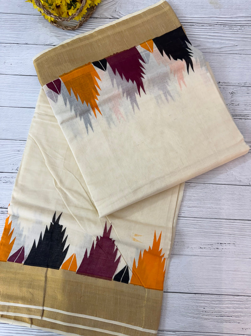 Kerala cotton saree - Temple border