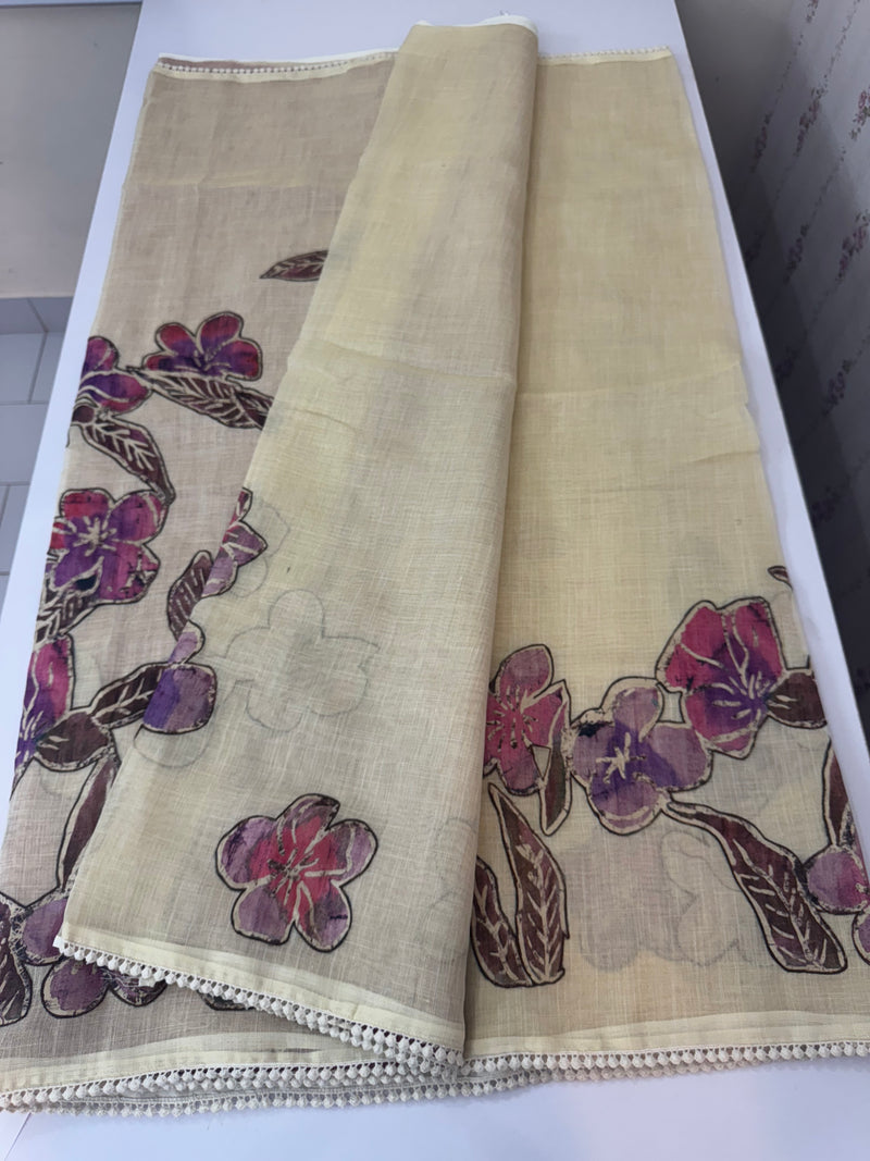 Tissue linen saree with applique work MLS5478