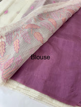 Tissue silk saree with zari checks and applique work  MSH105- Offwhite to PinkLavender