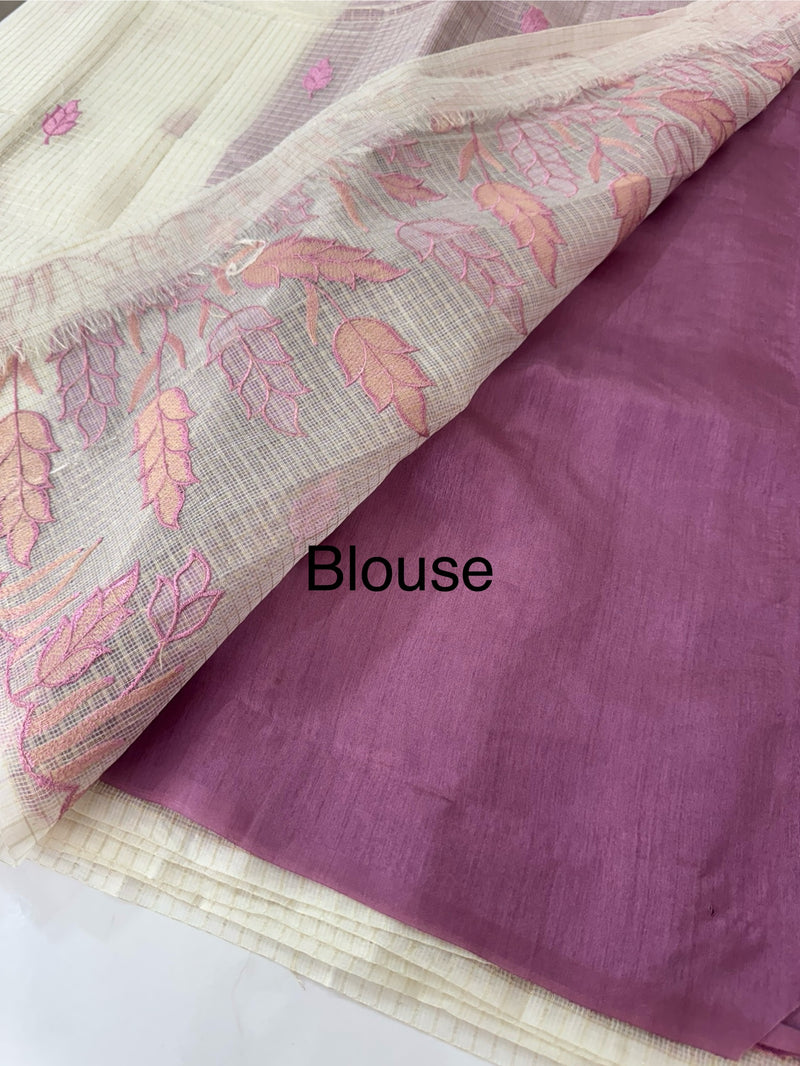 Tissue silk saree with zari checks and applique work  MSH105- Offwhite to PinkLavender