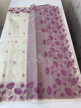 Tissue silk saree with zari checks and applique work  MSH105 -Offwhite to Pinklavender