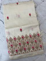 Blended tussar saree with embriodery - MS8698 PearlCream