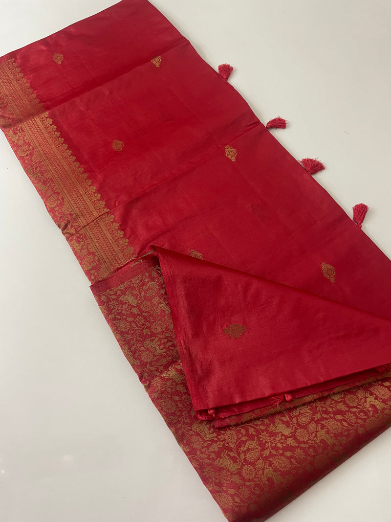 Semi soft silk saree with brocade pallu & blouse MSBS102 RED
