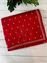 Blended tussar saree with embriodery - MS14401 DeepRed and White