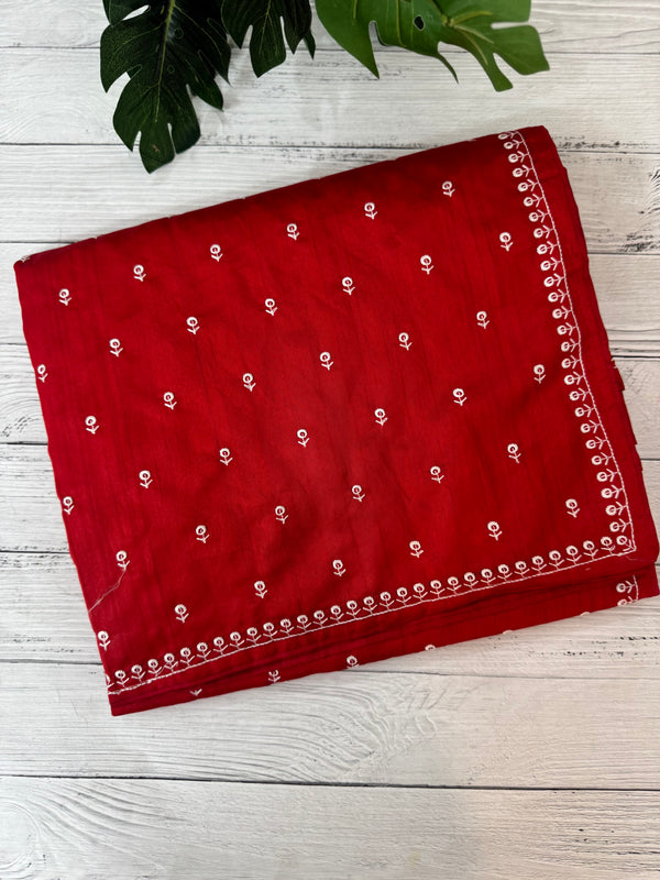 Blended tussar saree with embriodery - MS14401 DeepRed and White