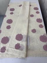 Mul chanderi applique work saree MS5589- Offwhite