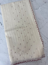 Mul Chanderi saree with foil work & scalloped borders - MNM303 Maroon