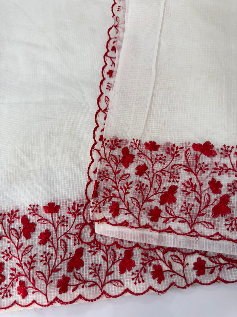 Kota silk saree with embroidery MSB643 OffWhite & Red