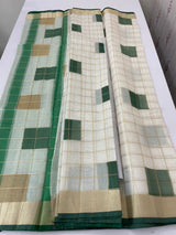 Checks semi chanderi saree  MS9871 - Green