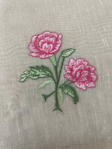 Tissue linen saree with embroidery MSL4900 - Pink flowers
