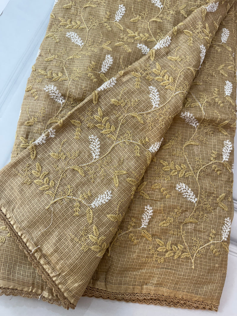 Soft kota checks saree with embroidery SVPISS Wheat