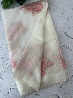 Soft Organza tissue Applique work saree MSLK113