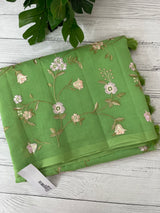 Kota Supernet embriodery saree SHSNYNM- Green