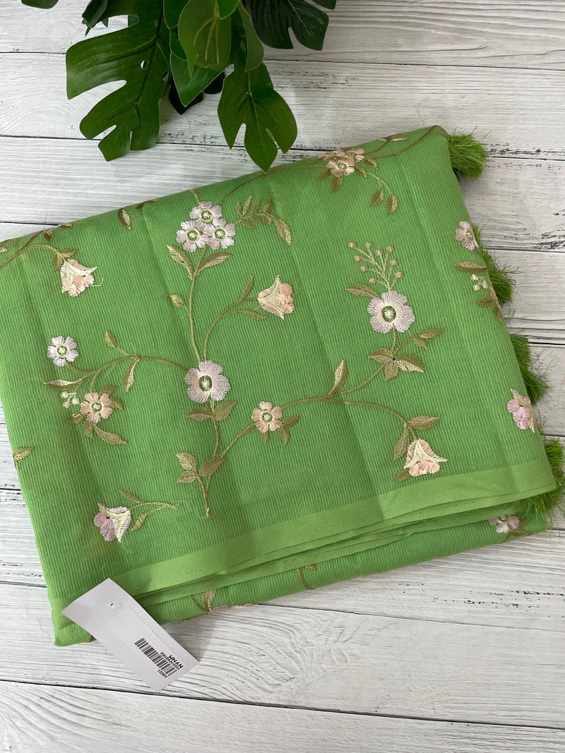 Kota Supernet embriodery saree SHSNYNM- Green