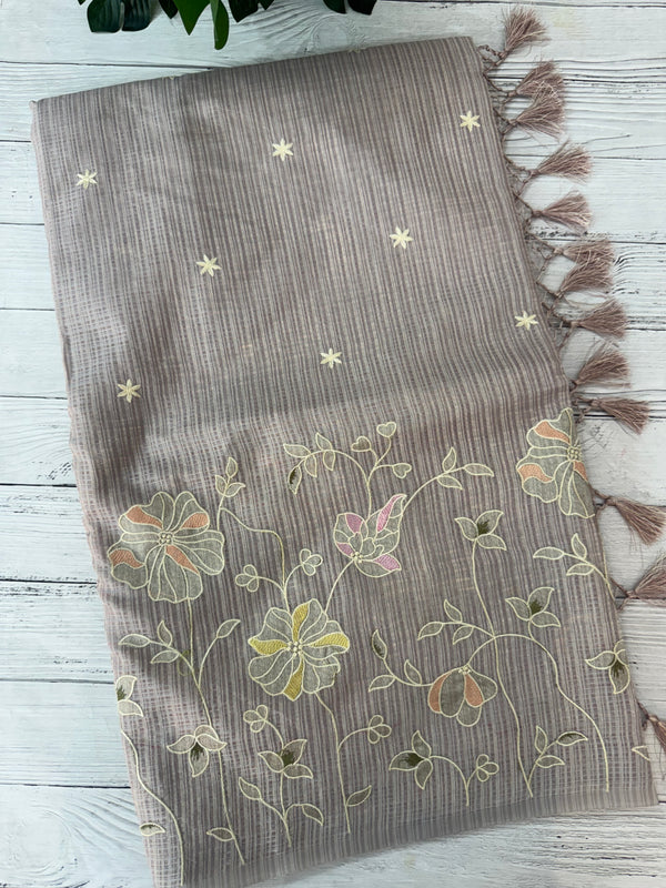 Applique and embroidery work 
 Kota Silk saree MSH118- DuskyMauve