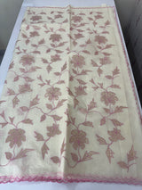 Mul chanderi tissue applique work saree MSH177 - Offwhite to Pink
