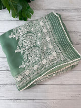 Chikankari Georgette - Organza saree with  MS15768 Jade Green