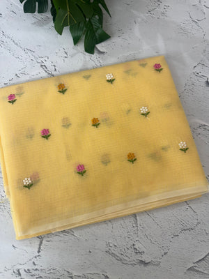 Kota checks saree with embroidery MS7680 Yellow