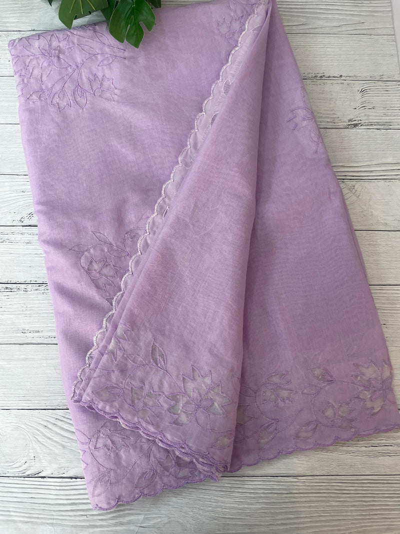 Mul chanderi saree with applique borders MSH112 Lavender