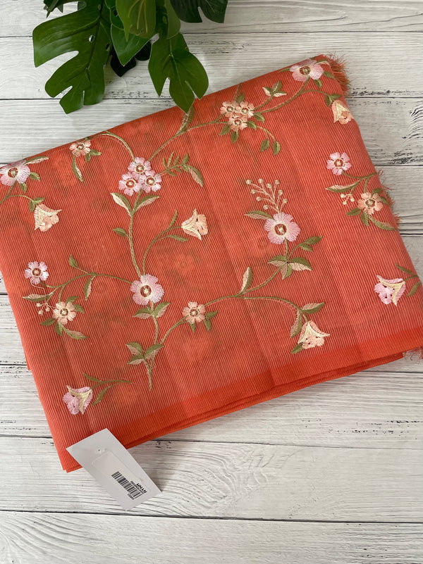 Kota Supernet embriodery saree SHSNYNM -Orange