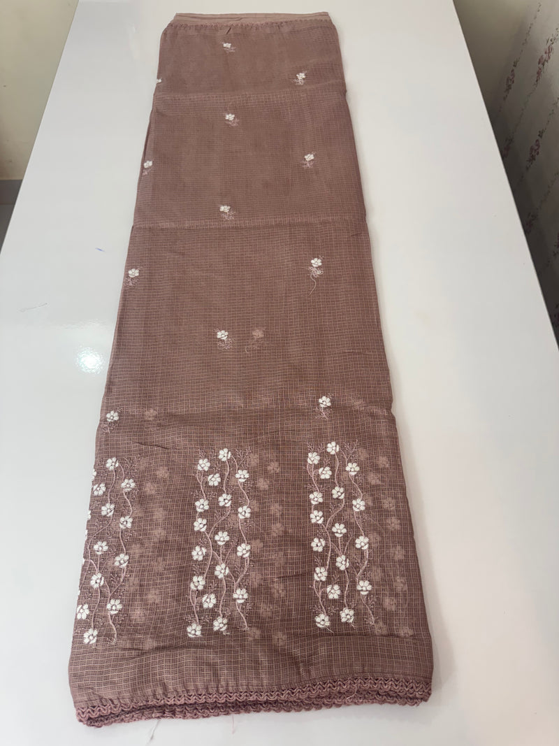 Kota checks saree with embroidery SVTS34- DuskyMauve