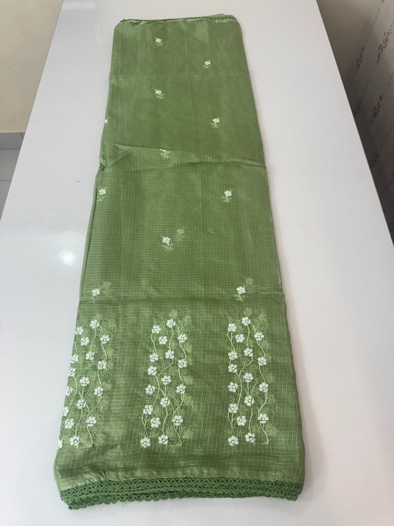 Kota checks saree with embroidery SVTS34- Green