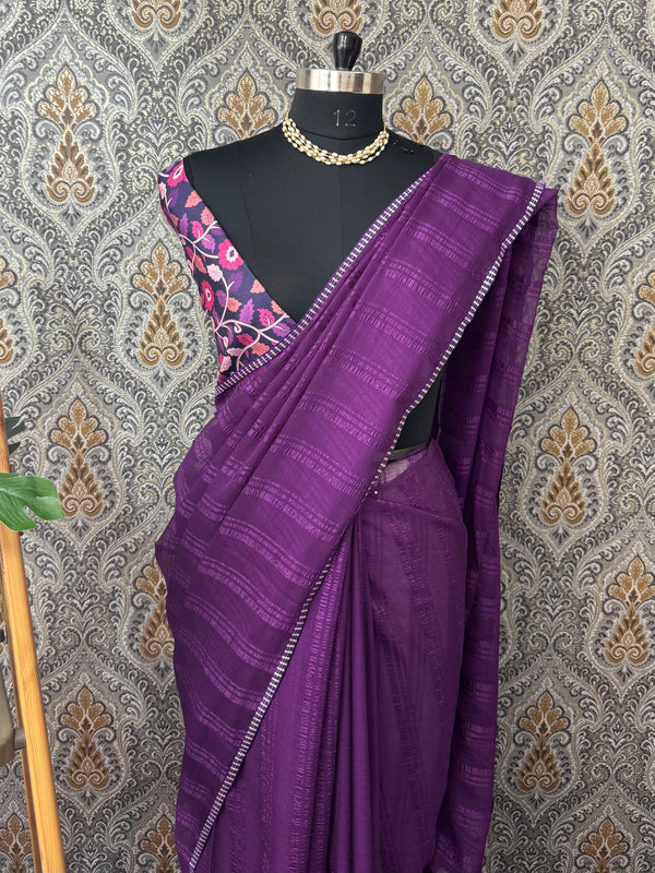 saree with printed blouse- MS7611