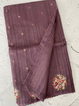 Blended tussar silk saree with embroidery- MS1072 DarkMauve