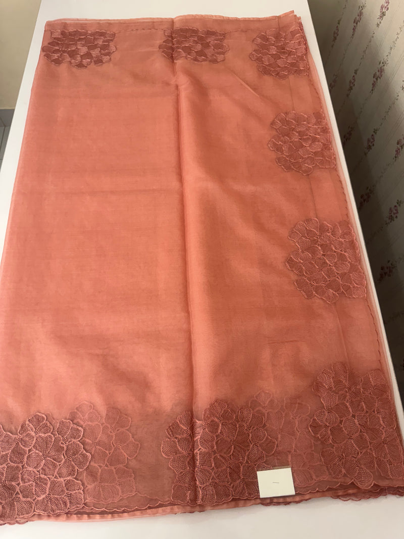 Semi organza saree with embroidery & scallop border - MSH901 Peach