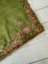 Crush Organza embroidery saree MS14567 LeafGreen
