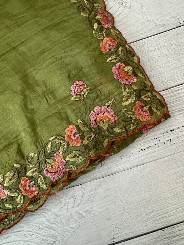 Crush Organza embroidery saree MS14567 LeafGreen