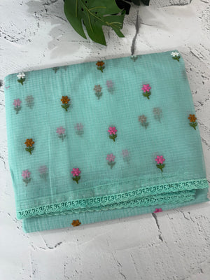 Kota checks saree with embroidery MS7679 (2)GreenishBlue
