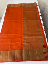 Jute silk saree with antique zari weaving MJL399- Orange