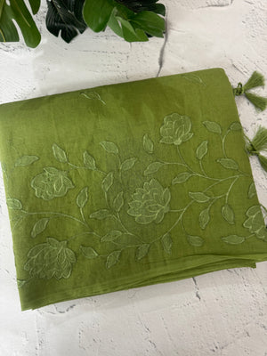 Mul chanderi saree with applique work MSH179