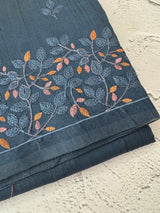 Embriodery Blended Matka Tussar silk saree MS6790 - MidnightBlue