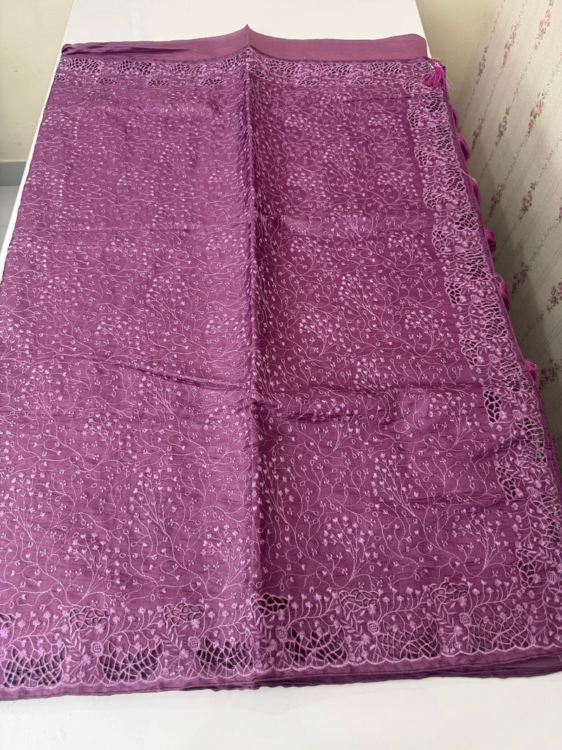 Cutwork Blended tussar saree with thread work MTS9078