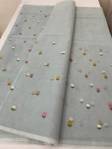 Kota checks saree with embroidery MS7680 Grey