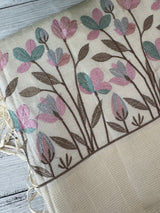 Blended tussar saree with embriodery - MS8665 Cream