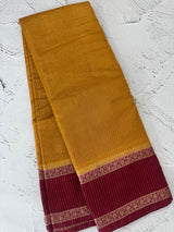 Semi silk saree with checks zari weaving  MS81543: Mustard to MaroonRed