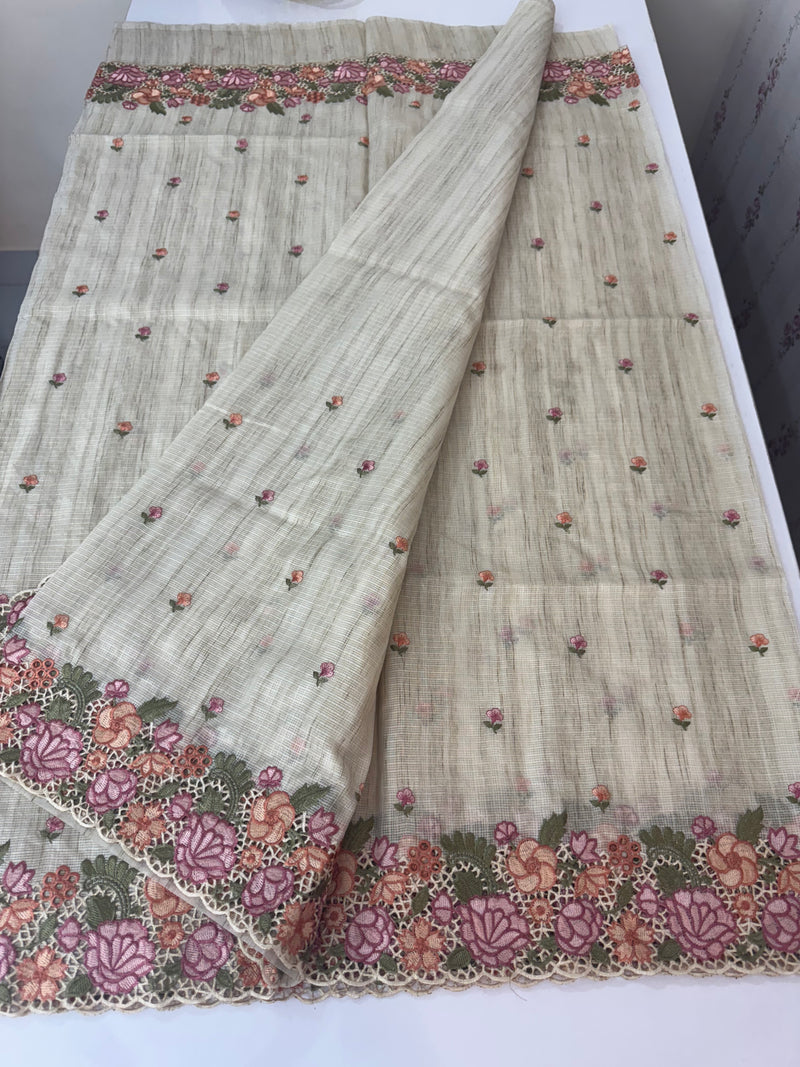Embriodery Kota Silk Cutwork saree FBLK100 - Beige
