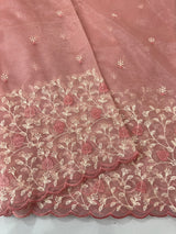 Glassy tissue organza saree with embroidery FKSF133- Peach Pink